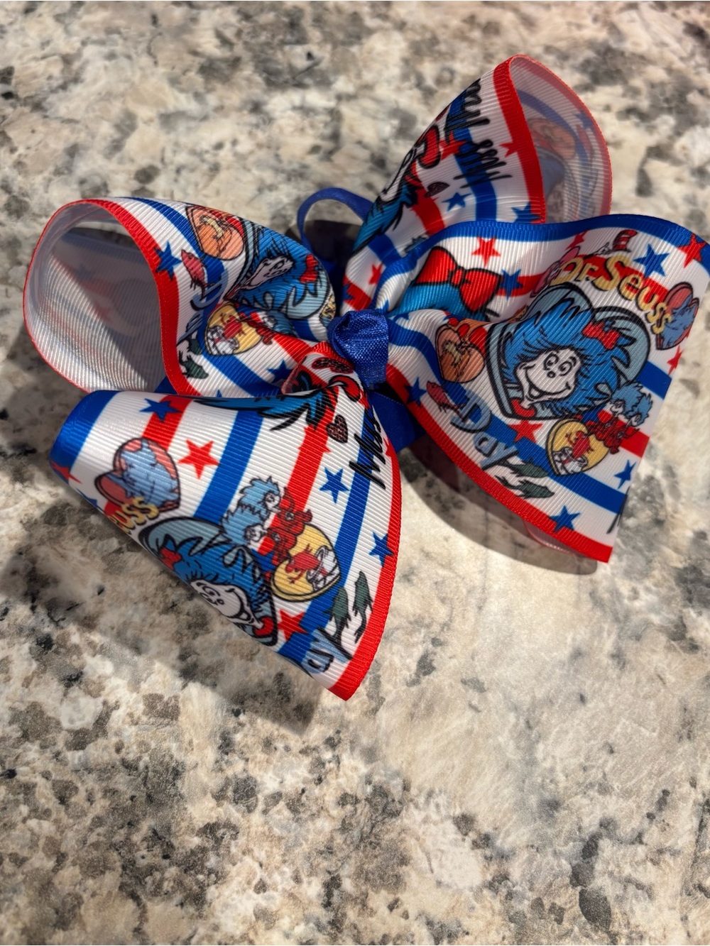 Dr. Seuss Themed Blue and Red Kids Hair Bow